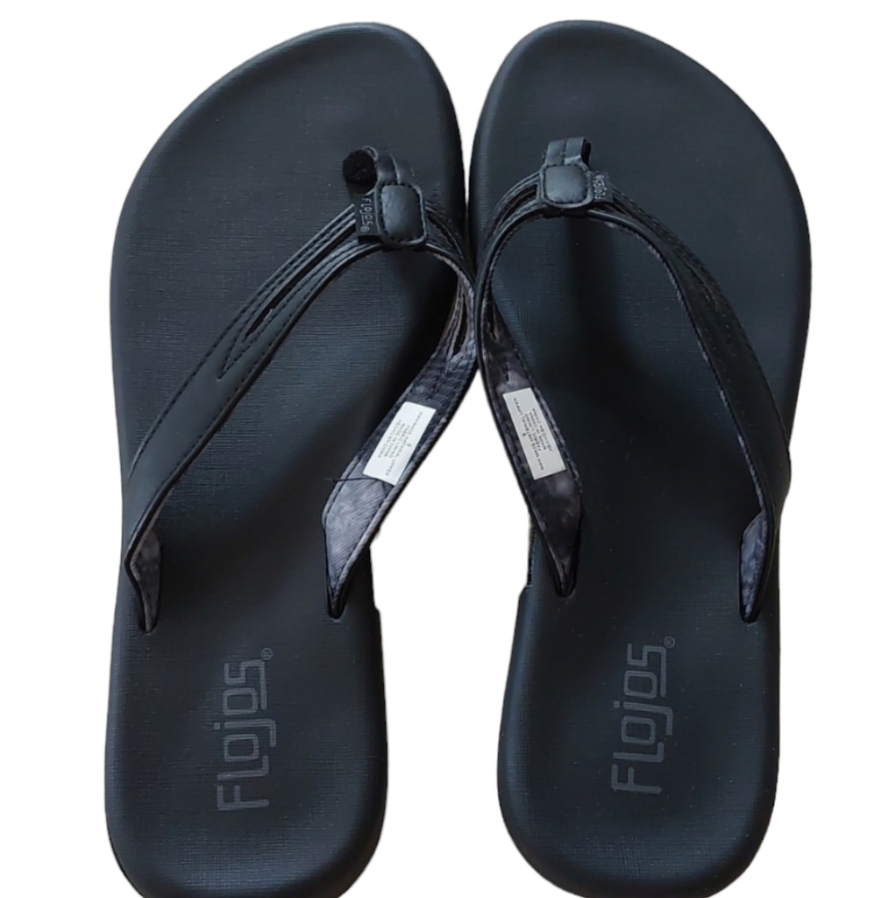 FLOJOS, SIZE 9, BLACK, LEATHER STRAP, RUBBER SLIPPER, NEW - Picture 6 of 6